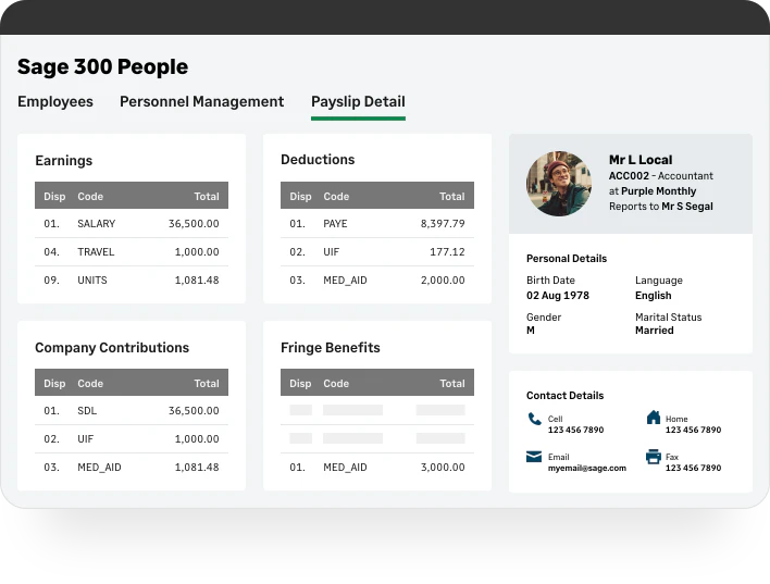 screenshot of Sage 300 People